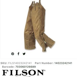 Filson Double Tin Chaps: Size- -LONG UNAVAILABLE NATIONWIDE